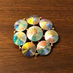 Vintage SIgned Weiss Watermelon Rivoli Rhinestone brooch - Round